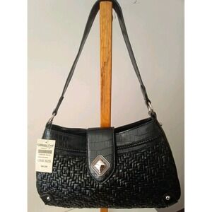 Coldwater Creek Alexis Woven Hobo Shoulder Bag In Black With Silver Accents  New